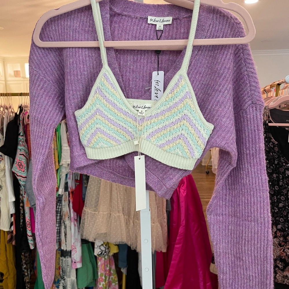 For Love & Lemons Purple Cardigan with Chevron Top - Picture 3 of 5